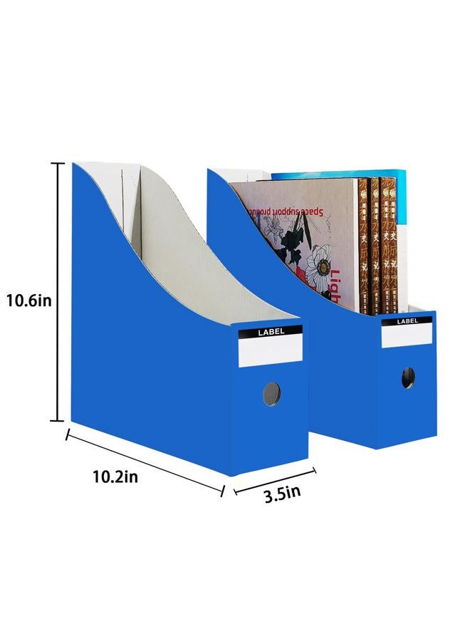 Limitliho 2 Pack Cardboard Magazine File Holder for Desktop ，Blue Book Bins for Classroom Library, Office or Home, Vertical Paper Boxes for Storage with Label(10.6" H x 10.2" L x 3.5" W in) - Image 3