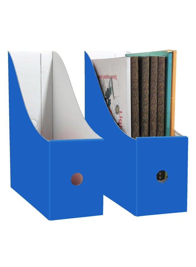Limitliho 2 Pack Cardboard Magazine File Holder for Desktop ，Blue Book Bins for Classroom Library, Office or Home, Vertical Paper Boxes for Storage with Label(10.6" H x 10.2" L x 3.5" W in) - Image 1