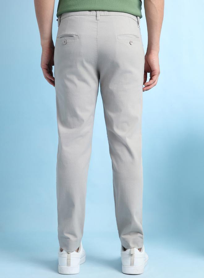Dennis Lingo Men's Light Grey 100% Cotton Solid Pattern Chinos Straight Fit Trouser  - Image 5