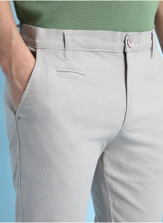 دينيس لينغو Sophisticated Light Grey Straight Fit Chinos for Men featuring coin pocket detailing, made from a breathable and stretchable fabric for a stylish look.