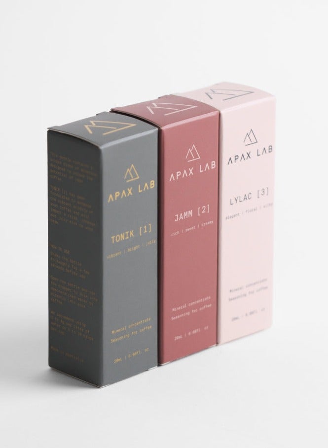 APAX LAB Nano, Mineral Concentrates to Enhance Attributes of Coffee - Tonik, Jamm, Lylac, Box Set of 3, 20ml each - Image 2