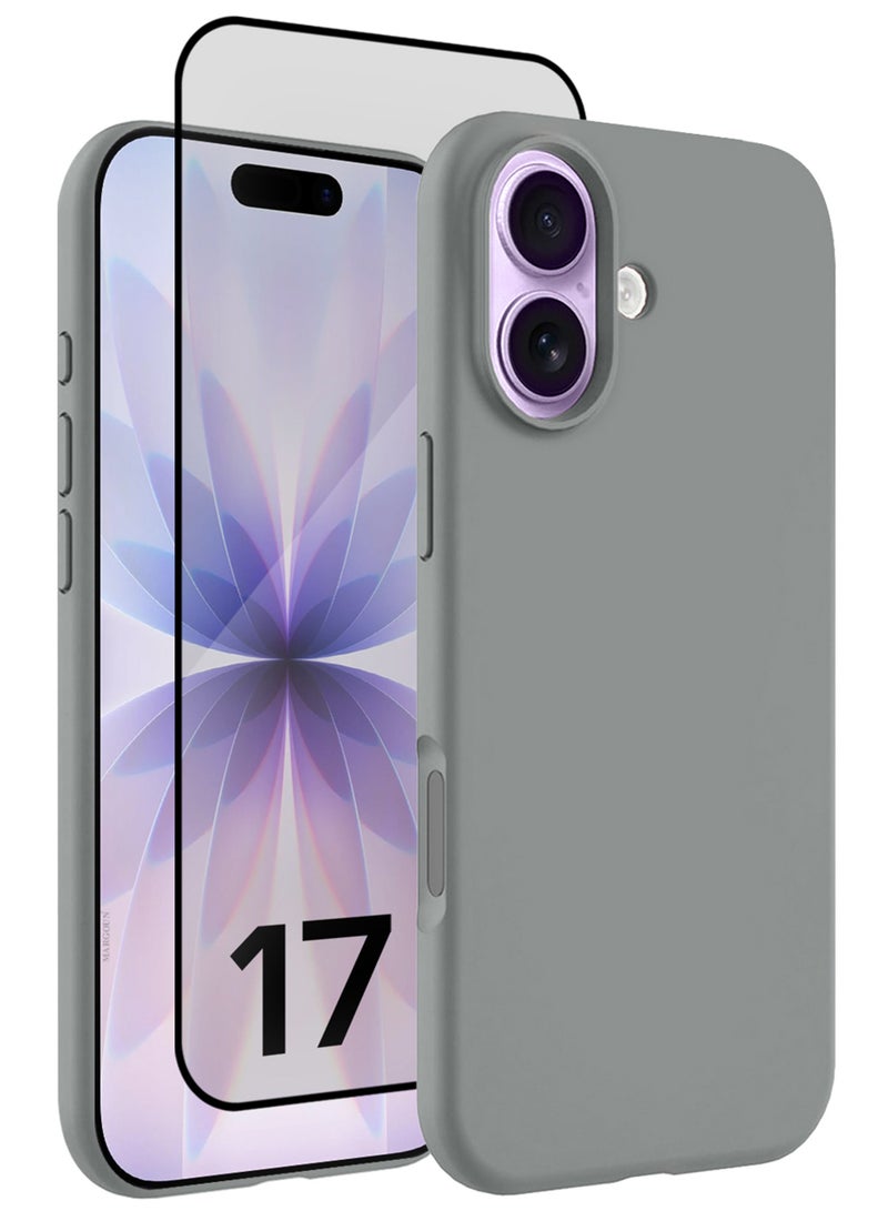 CATANES 2 Packs Silicone Protective Phone Case for iPhone 17 - Soft Anti-Scratch Microfiber Lining Ultra Slim Drop Protection Phone Cover with 3D Screen Protector - Light Grey - Image 1