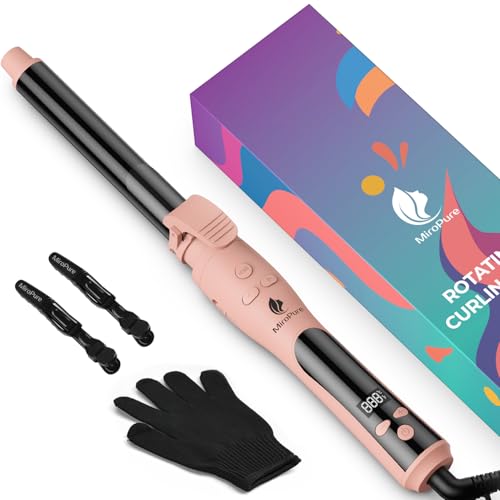 MiroPure Self Rotating Curling Iron 1 Inch Ionic Hair Curler Automatic Curling Wand with Longer Barrel for Waves and Curls Unique Button to EnableDistable Rotation - Image 1