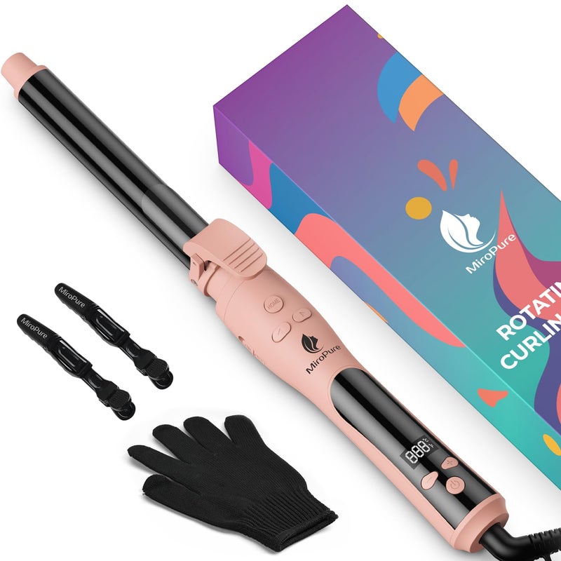 MiroPure Self Rotating Curling Iron 1 Inch Ionic Hair Curler Automatic Curling Wand with Longer Barrel for Waves and Curls Unique Button to EnableDistable Rotation - Image 2