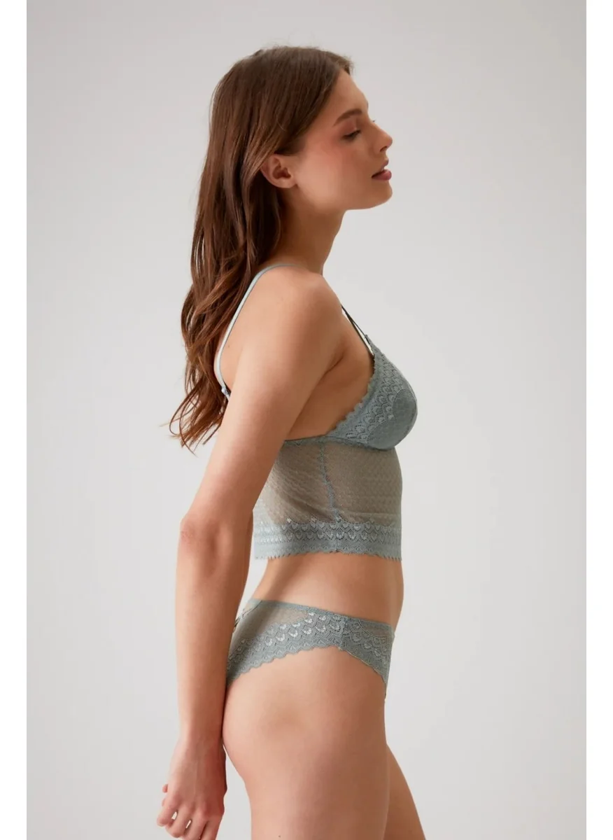 بيير كاردان 4831 Women's Padded Non-Wireless Lace Bralette Bra Panty Set-Mint