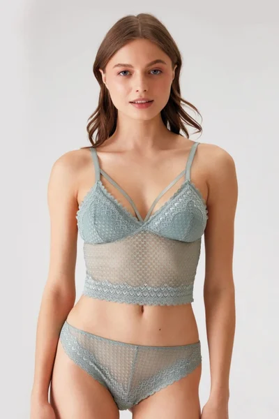 pierre cardin 4831 Women's Padded Non-Wireless Lace Bralette Bra Panty Set-Mint