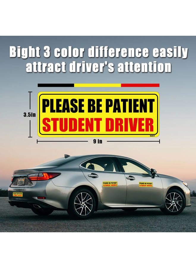 BOKA Student Driver Magnet for Car, Upgraded Please Be Patient New Driver Safety Signs,Teen Rookie Novice Driver Vehicle Bumper Magnetic Sticker for Beginner, High Reflective, Red Font, Set of 3 - Image 2