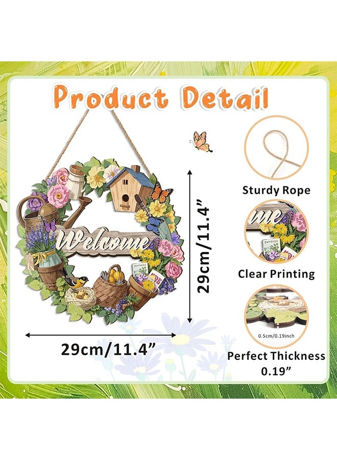 أخبار لافتات ترحيبية للباب الأمامي، إكليل ترحيبي ملون، لوحة جدارية معلقة، ديكور حائط خشبي مزين بالزهور، لوحة خشبية للحديقة، ديكور منزلي للشرفة الخارجية، علاقة بوابة الحديقة، لافتات منزل ريفي للخارج - Image 3