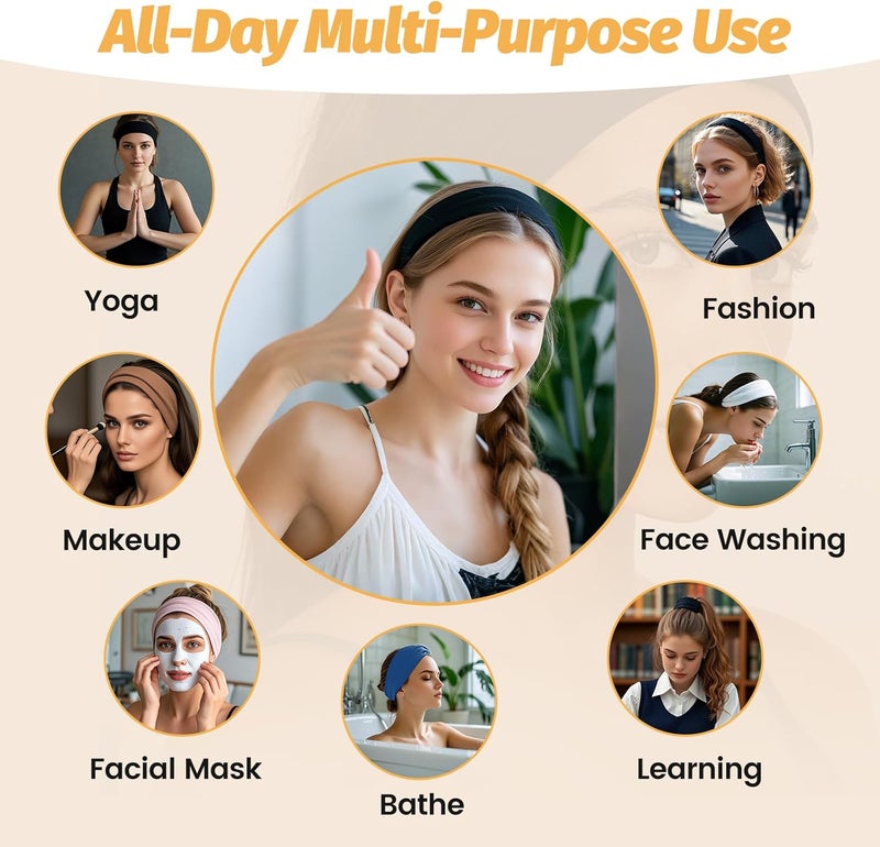 HSEM Field test upgraded craftsmanship Headbands for Women - 6 Pack Wide Elastic Hair Bands | Stretchy Sweatbands Hair Bands | Soft Sports Thin Head Bands | Non-Slip Accessories Bands for Fashion, Washing Face, Workouts, Yoga, Daily Use Different assemble options - Image 4