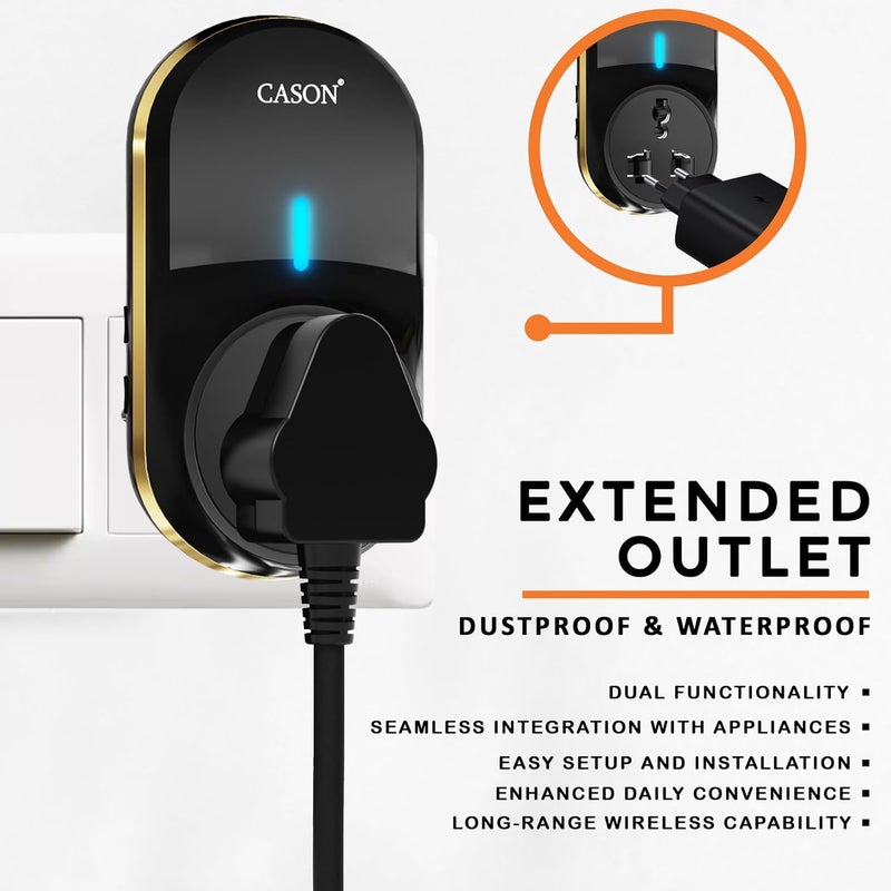 CASON جرس باب لاسلكي عن بُعد 2 للمنزل مدى طويل / جرس باب لاسلكي للمنزل / جرس اتصال لاسلكي، جرس عن بُعد مع قابس يصل إلى مدى 1000 قدم (أسود) - Image 2