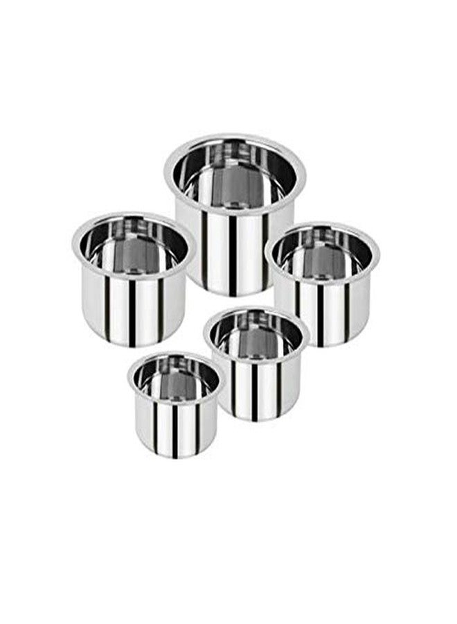 Liolis Stainless Steel Patila/Bhagona/Tope - 1750 ml, 1250 ml, 850 ml, 650 ml, 550 ml Steel Milk Container (Pack of 5, Silver)