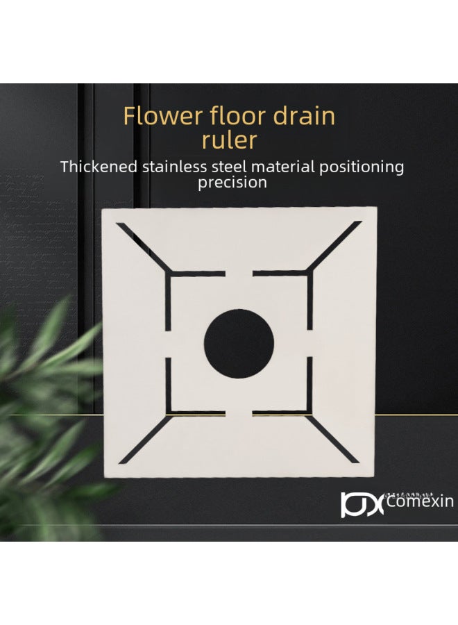 Flower-shaped Floor Drain Ruler Multi-functional Design Tile Measuring Locator Thickened Stainless Steel Special-shaped Angle Ruler Bricklayer Tools-Model:Stainless Steel (30x 30cm)50 Holes - Image 2