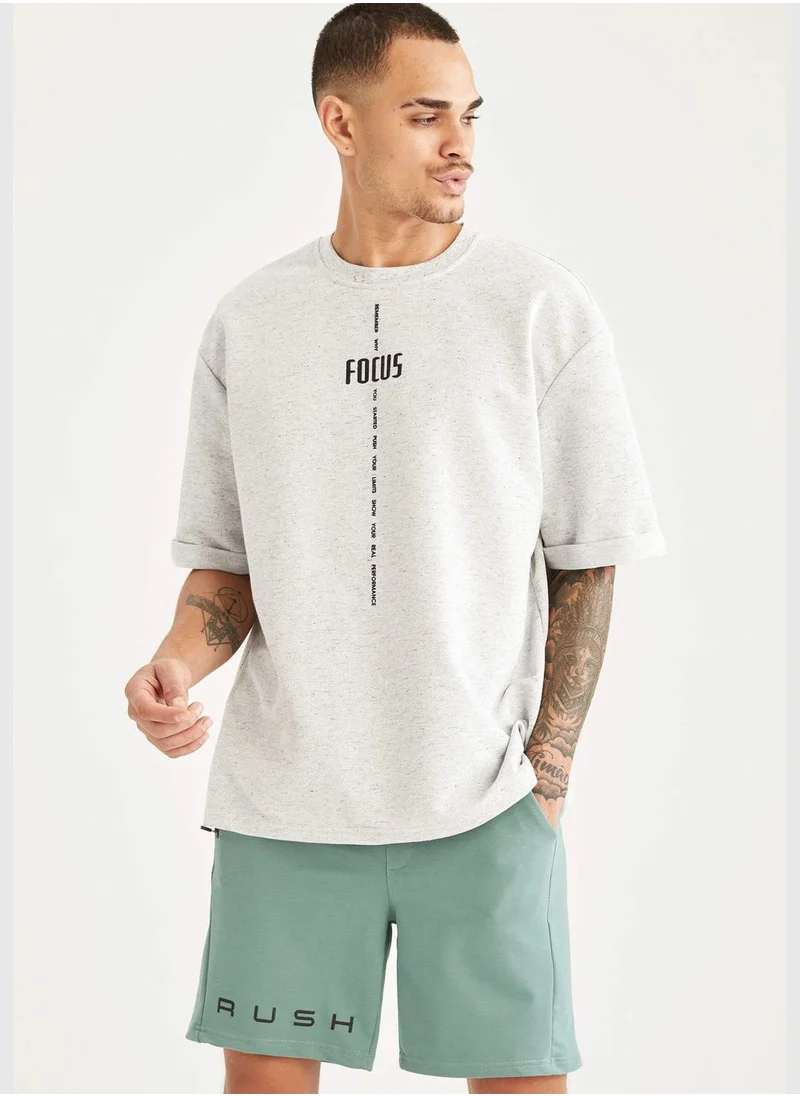 DeFacto Slim Fit Text Print Sports Short