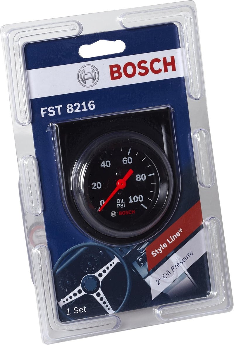 BOSCH SP0F000052 Style Line 2" Mechanical Oil Pressure Gauge (Black Dial Face, Black Bezel) - Image 3