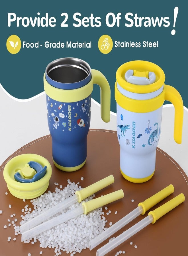 KXIAOCHEN 14 oz Kids Tumbler with Handle for Spill Proof Insulated Stainless Steel Reusable Tumbler for Toddlers, Keeps Drinks Cold up to 24 Hrs,Dinosaur+Spaceman2P - Image 3