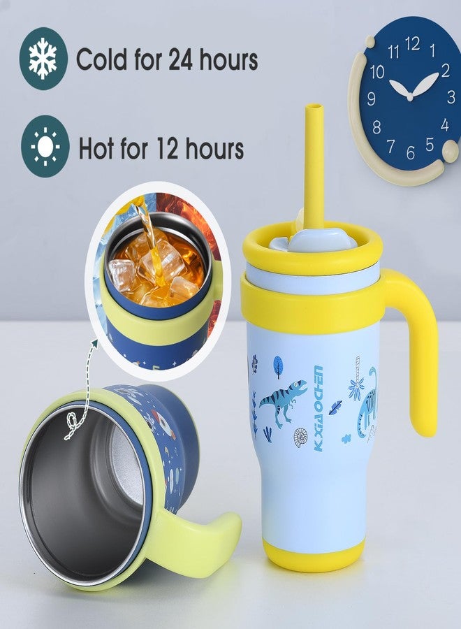 KXIAOCHEN 14 oz Kids Tumbler with Handle for Spill Proof Insulated Stainless Steel Reusable Tumbler for Toddlers, Keeps Drinks Cold up to 24 Hrs,Dinosaur+Spaceman2P - Image 2