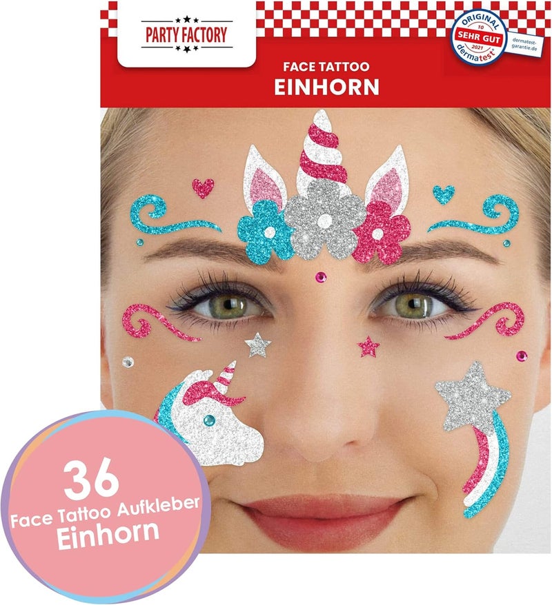 Party Factory Timely planned dispatch Unicorn Face Tattoo, Temporary Glitter Face Tattoo for Theme Party, Halloween & Carnival, Children & Adults KSA local stock - Image 2