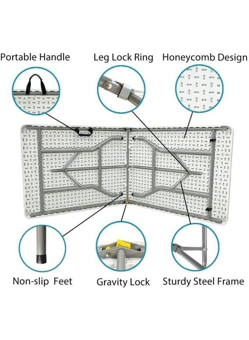 إيه جي دي طاولة بلاستيك مستطيلة قابلة للطي لجميع المناسبات الداخلية والخارجية 74x74x180 سم/ أبيض - Image 5