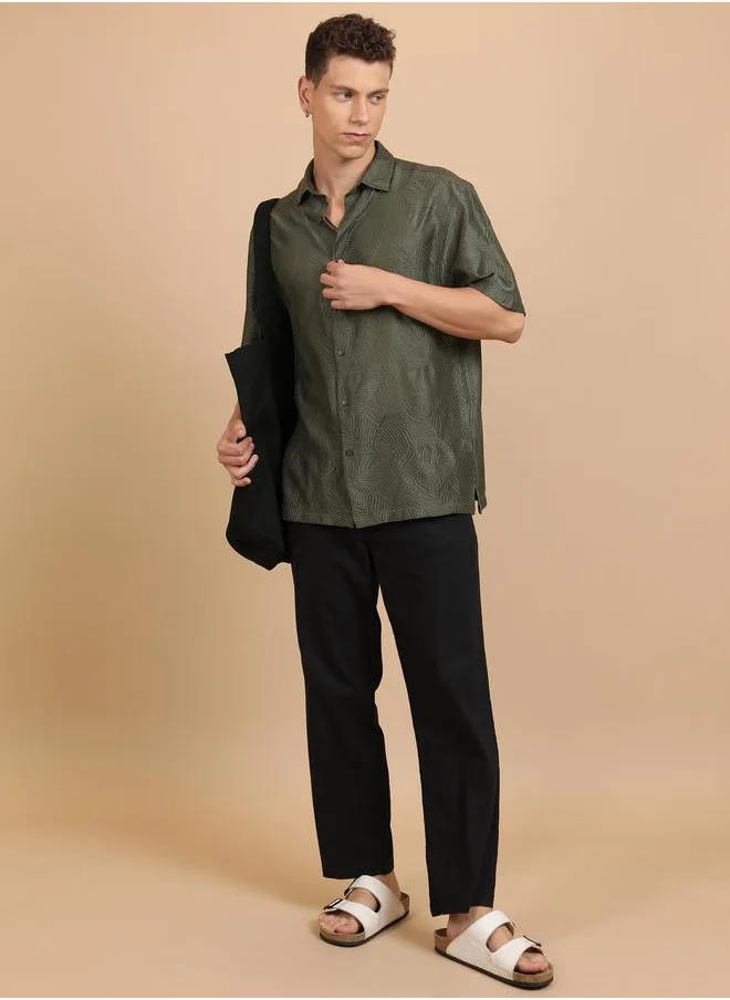 هاي لاندر Oversized Textured Cutaway Shirt by Styli