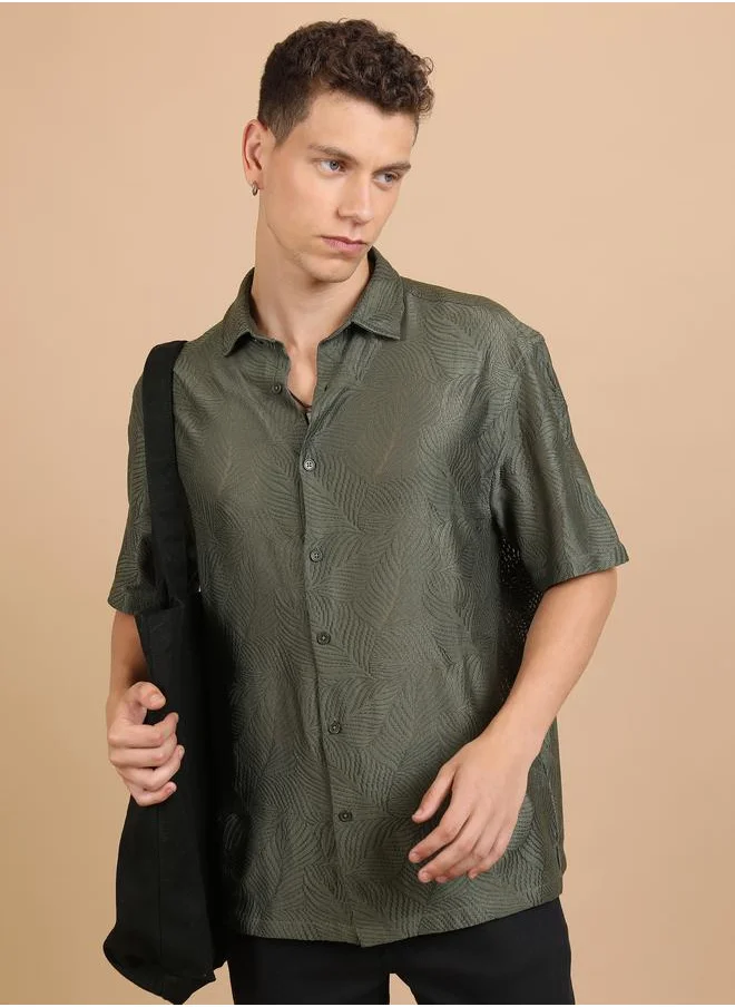 هاي لاندر Oversized Textured Cutaway Shirt by Styli