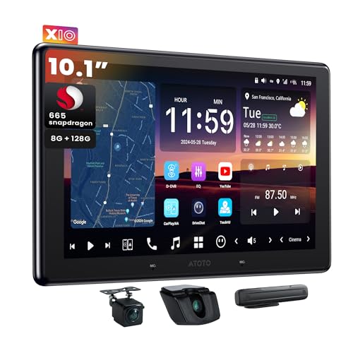 ATOTOZONE X10 10 QLED Android Head Unit Speak to ChatGPT 4o 8G128G Audio Car Stereo Wireless Carplay Android Auto 4G LTE Dual Phone Connection Bluetooth 36BEQ HDMI Input with Dash Cam - Image 1