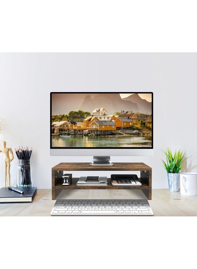Zimilar Monitor Stand Riser, 2 Tiers Laptop Computer Monitor Riser for PC Screen, iMac, Desktop Wooden Screen Monitor Stand Riser with Storage Organizer for Home Office - Image 3