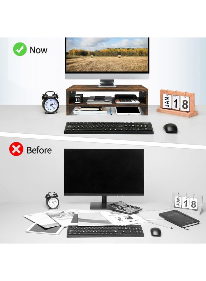 Zimilar Monitor Stand Riser, 2 Tiers Laptop Computer Monitor Riser for PC Screen, iMac, Desktop Wooden Screen Monitor Stand Riser with Storage Organizer for Home Office - Image 5