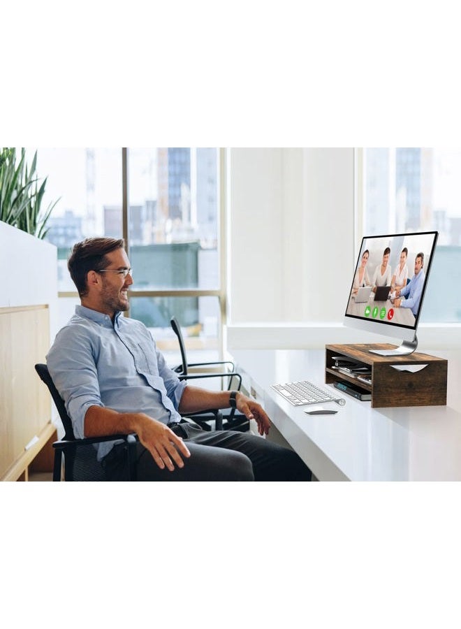 Zimilar Monitor Stand Riser, 2 Tiers Laptop Computer Monitor Riser for PC Screen, iMac, Desktop Wooden Screen Monitor Stand Riser with Storage Organizer for Home Office - Image 2