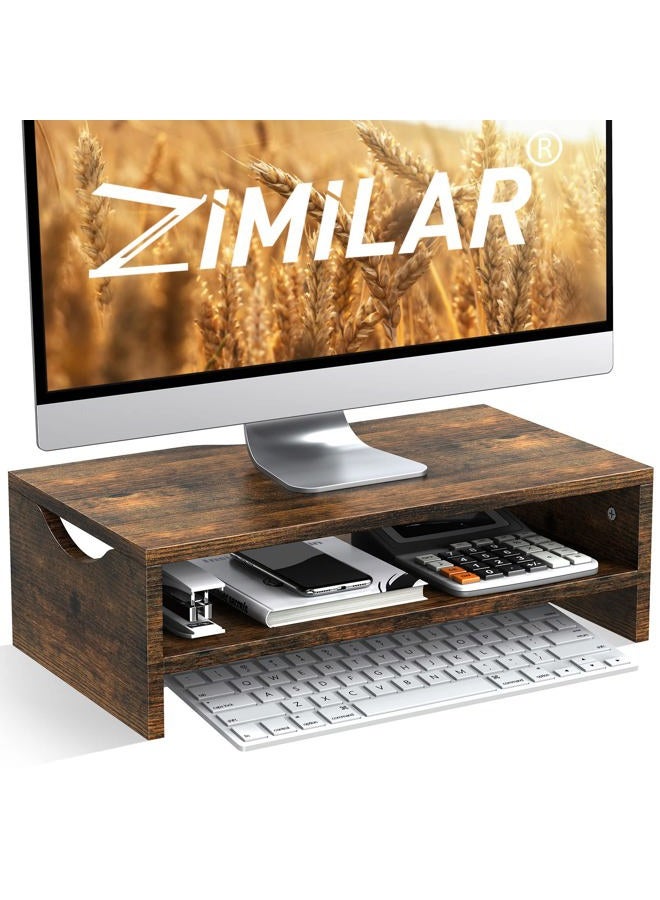 Zimilar Monitor Stand Riser, 2 Tiers Laptop Computer Monitor Riser for PC Screen, iMac, Desktop Wooden Screen Monitor Stand Riser with Storage Organizer for Home Office - Image 1