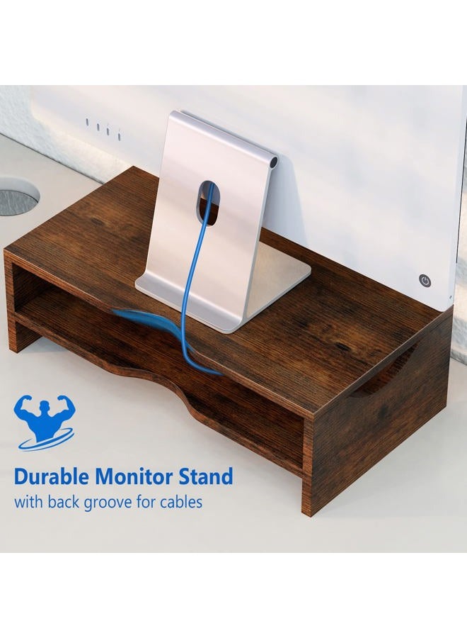 Zimilar Monitor Stand Riser, 2 Tiers Laptop Computer Monitor Riser for PC Screen, iMac, Desktop Wooden Screen Monitor Stand Riser with Storage Organizer for Home Office - Image 4