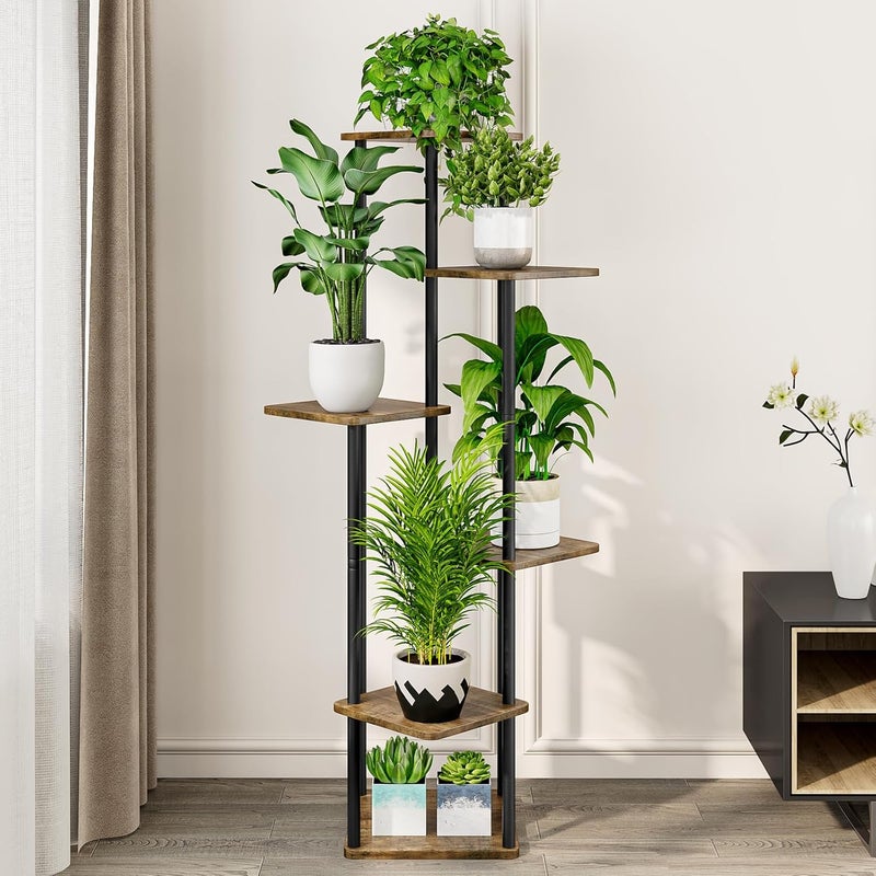 AZERPIAN Plant Stand with 6 Tiers, Metal Flower Shelf for Multiple Plants, Tall Corner Flower Holder for Terrace, Garden, Living Room, Balcony, Bedroom, Black - Image 2