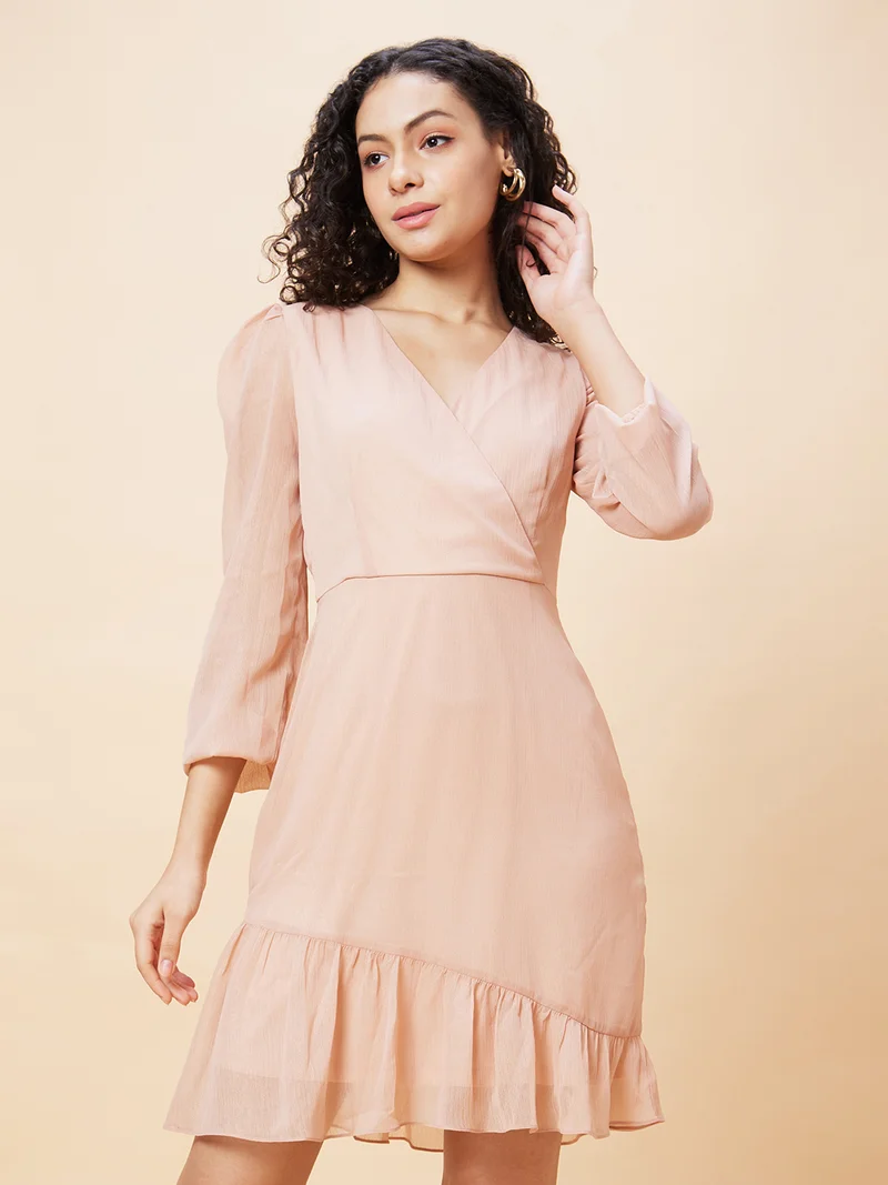 globus Women Slit Sleeve Ruffled Midi Dress