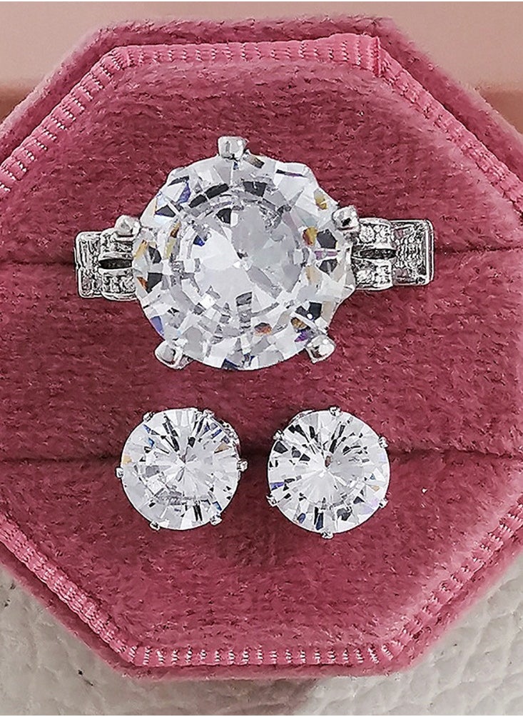 Pameer Store - 2pcs Silver Ring and Stud Earrings Jewelry Set - Image 1