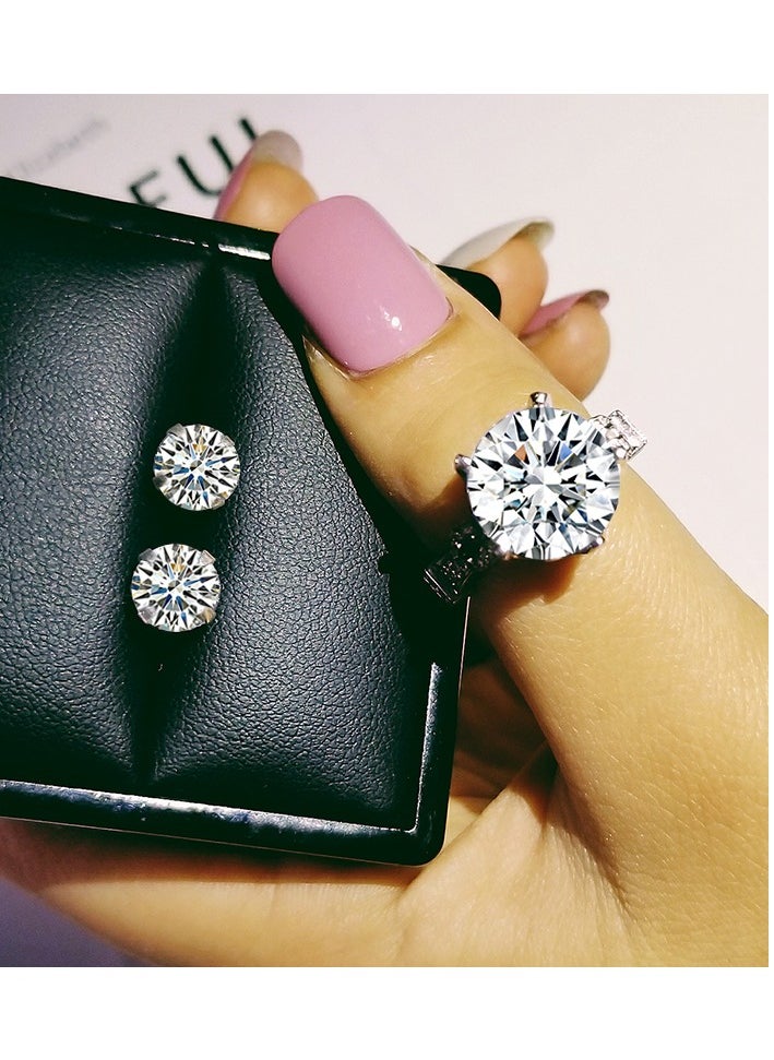 Pameer Store - 2pcs Silver Ring and Stud Earrings Jewelry Set - Image 1