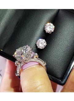 2pcs Silver Ring and Stud Earrings Jewelry Set