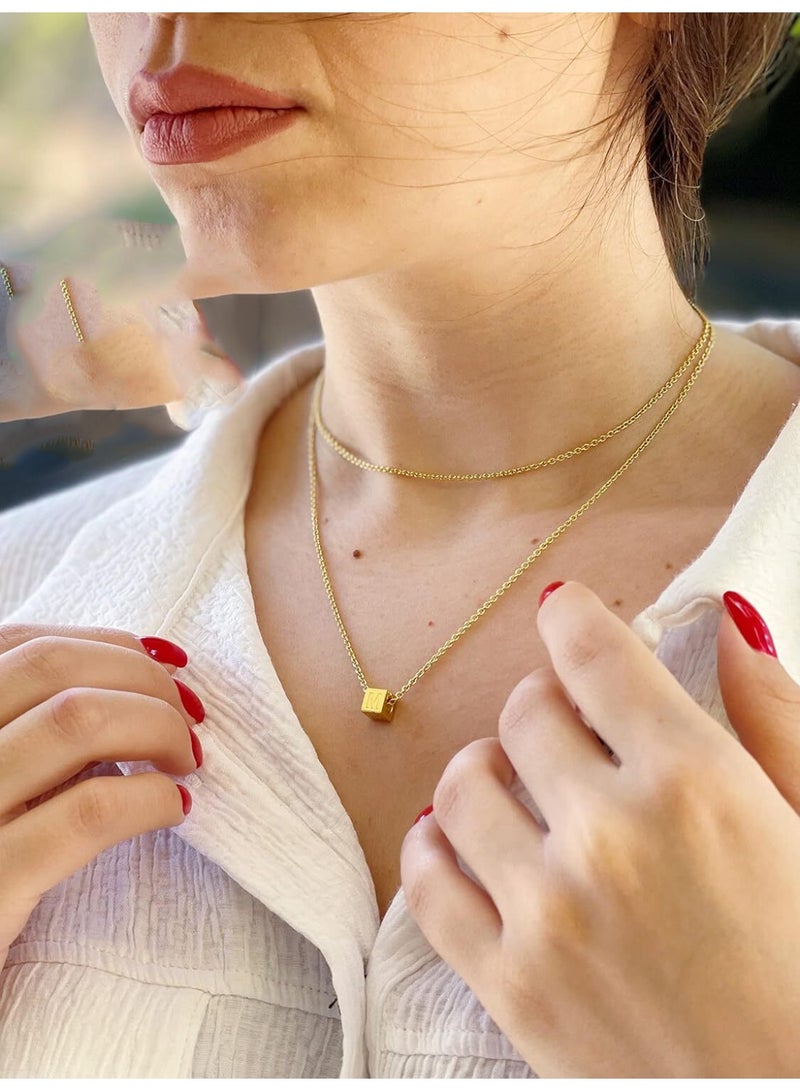 Julia Store 18K Gold Plated Stainless Steel Trendy Love Friendship Elegant Dainty Stainless Steel Gold Necklace for Women Square Cubic Stylish Necklace For Women Gift - Image 3