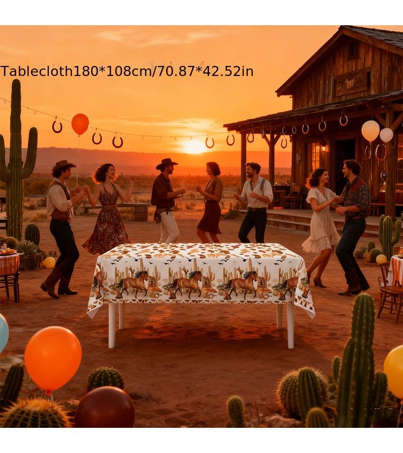2 Pieces Cowboy Theme Party Tablecloth Rectangular Atmosphere Decoration For Birthday Celebration - Image 1