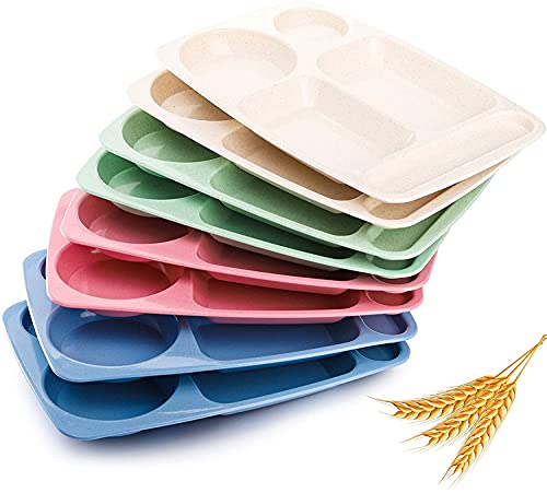 WUWEOT 8 Pack Divided Food Plates 135 Wheat Straw Tray 5Compartment Unbreakable Fast Food Tray Microwave Dishwasher Safe BPA Free Lightweight - Image 1