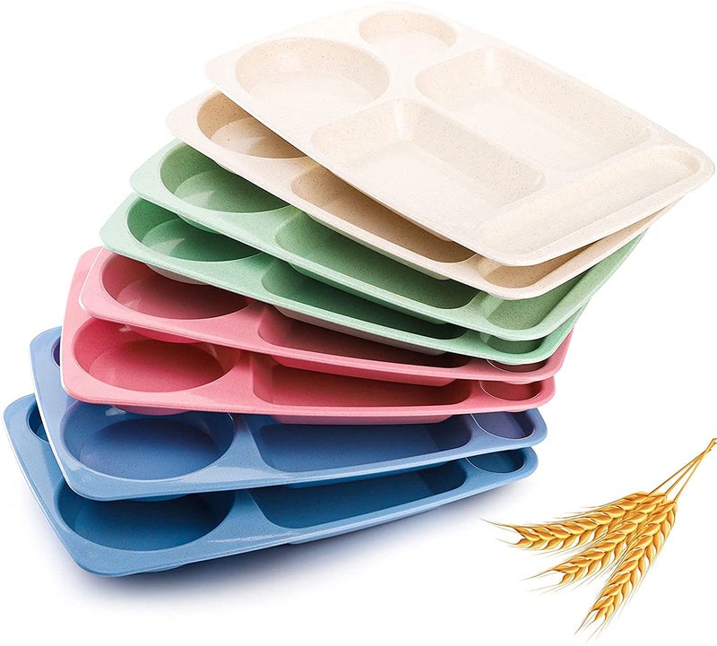 WUWEOT 8 Pack Divided Food Plates 135 Wheat Straw Tray 5Compartment Unbreakable Fast Food Tray Microwave Dishwasher Safe BPA Free Lightweight - Image 3