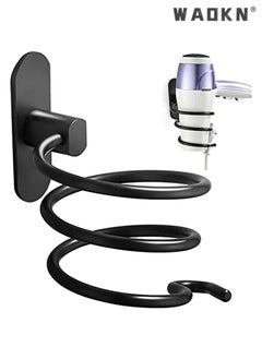 WAOKN Bathroom Hair Dryer Holder, Adhesive Wall Mounted Chrome Finished Hair Care Tools Holder Rack Hair Care Styling Tools Organizer Hanger with Self-Adhesive Adhesive and Cable Hook (black)  - Image 1
