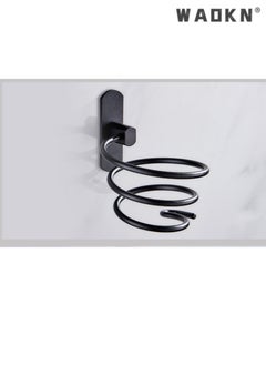 WAOKN Bathroom Hair Dryer Holder, Adhesive Wall Mounted Chrome Finished Hair Care Tools Holder Rack Hair Care Styling Tools Organizer Hanger with Self-Adhesive Adhesive and Cable Hook (black)  - Image 4