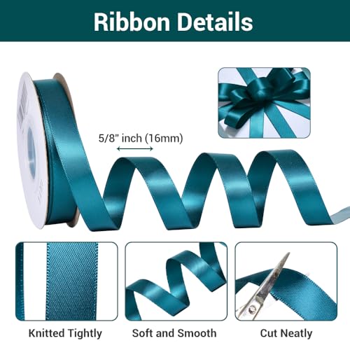 YAMA Double Face Satin Ribbon - 5/8" 25 Yards for Gift Package Wrapping,Floral Design,Hair Bow Clip Making,Crafting,Sewing,Wedding Decor, Teal - Image 2