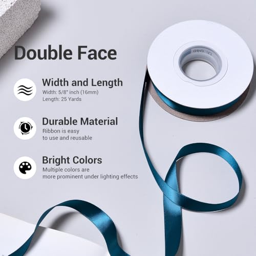 YAMA Double Face Satin Ribbon - 5/8" 25 Yards for Gift Package Wrapping,Floral Design,Hair Bow Clip Making,Crafting,Sewing,Wedding Decor, Teal - Image 3
