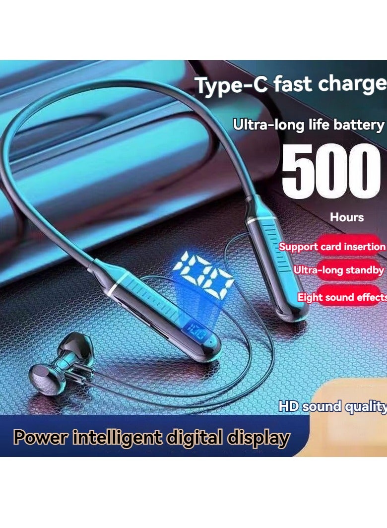 In-ear digital display Bluetooth neck-mounted earphones wireless neck-worn sports headphones black - Image 1