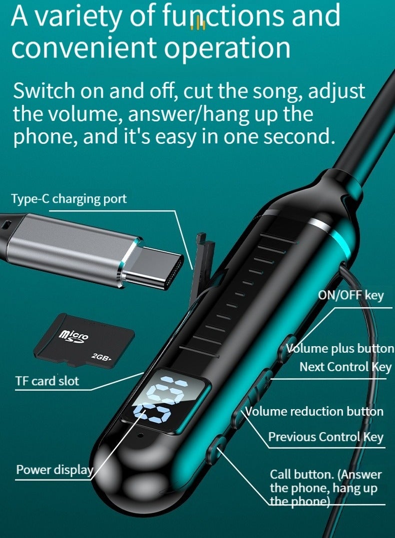 In-ear digital display Bluetooth neck-mounted earphones wireless neck-worn sports headphones black - Image 3