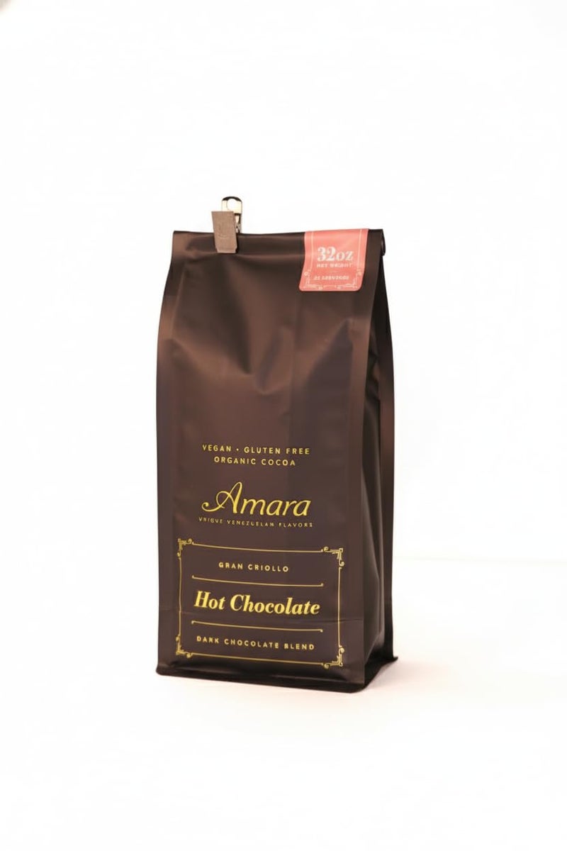 Amara Unique Venezuelan Flavors. Hot Chocolate "Gran Criollo" Dark Chocolate Blend Refill Bag 32 oz. Made with Certified Organic Cacao Powder. - Image 2