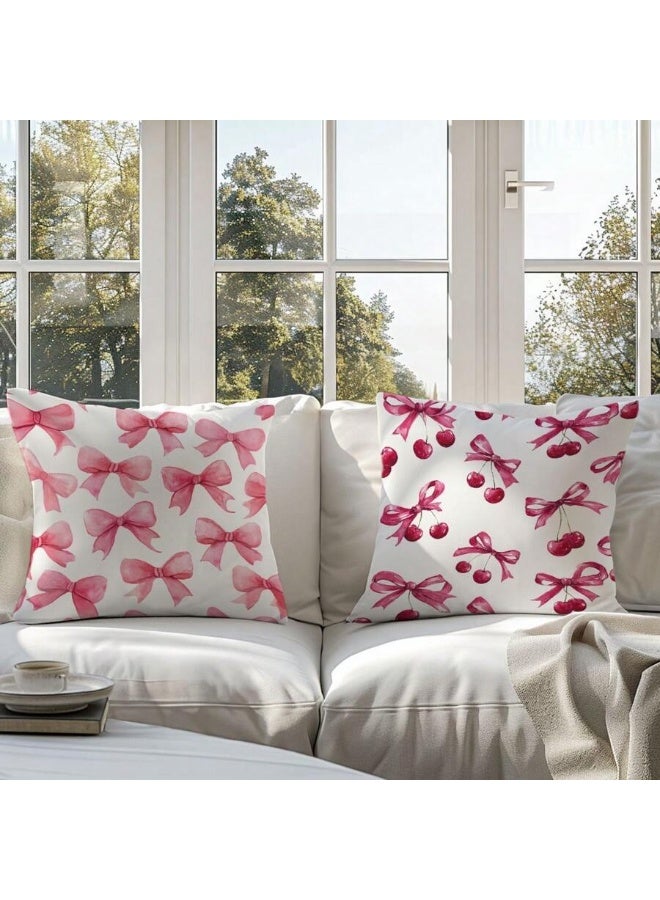 طقم ٤ غطاء وسائد زخرفية – تصاميم فيونكات وردية وكرز، ٤٥×٤٥ سم - Image 4