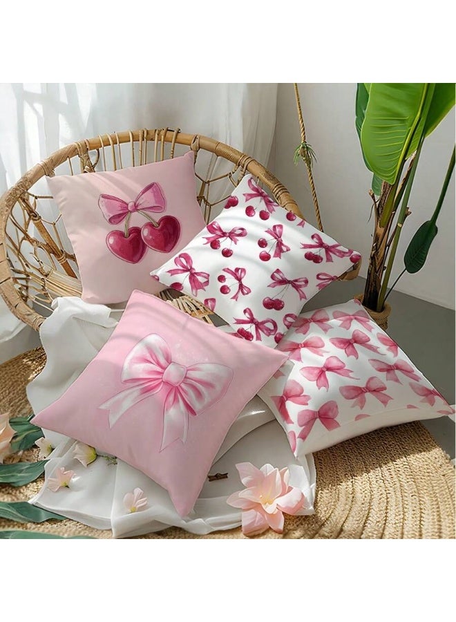 طقم ٤ غطاء وسائد زخرفية – تصاميم فيونكات وردية وكرز، ٤٥×٤٥ سم - Image 5