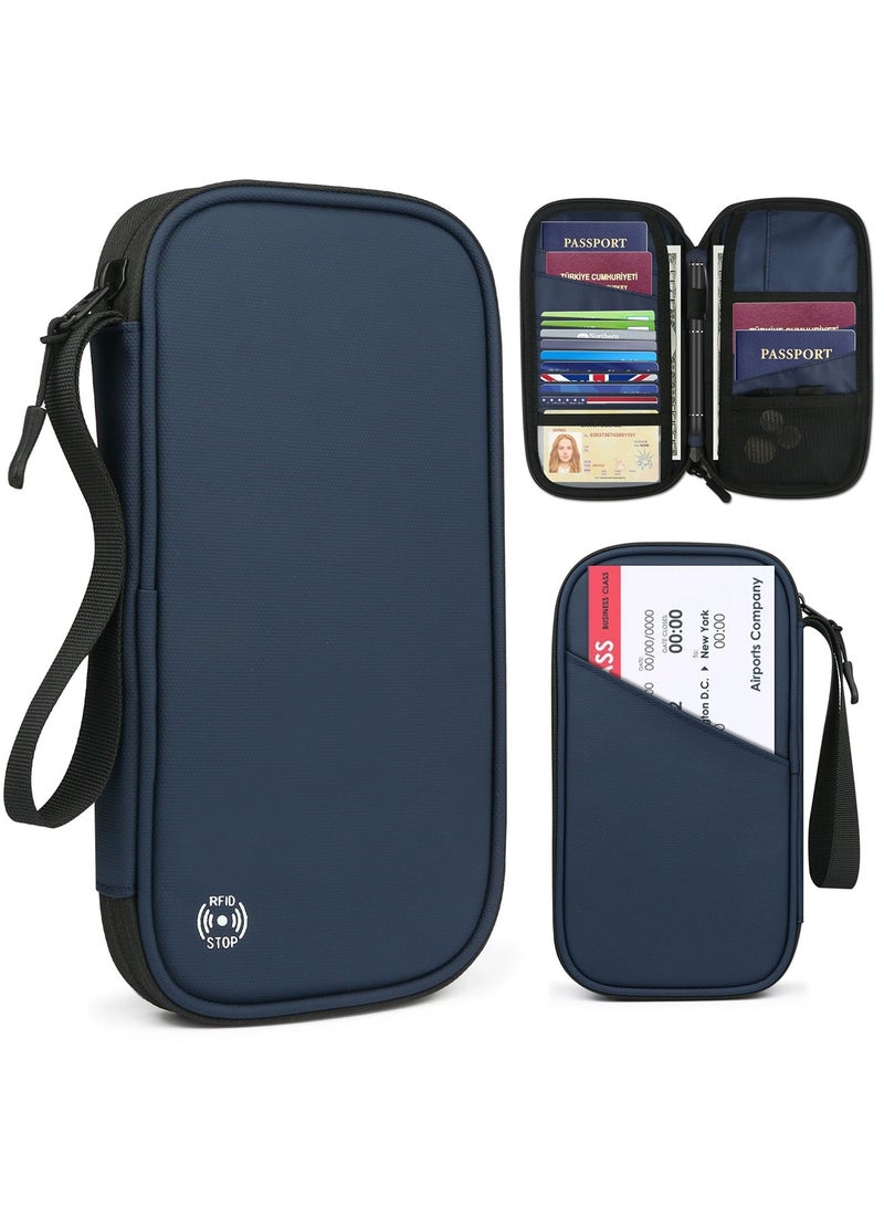 Multiple Passport Holder for Travel Family, RFID Blocking Passport Wallet for Traveling, Waterproof Travel Document Holder Organizer, Travel Essentials Premium Wallets, Black/Blue  - Image 1
