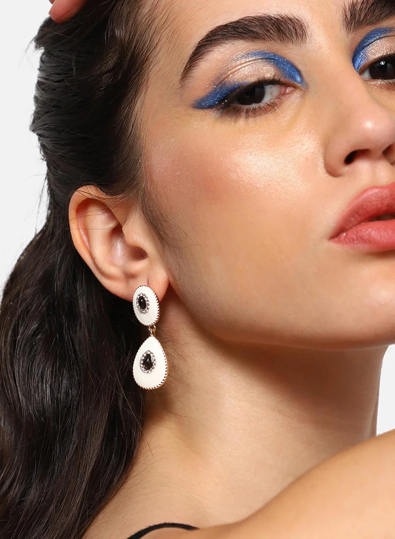 سوهي قرط متدلي من الحجر مصمم للحفلات مطلي بالذهب